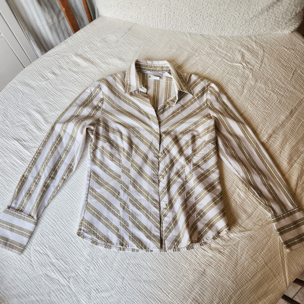 Worthington White and Green Striped Shirt